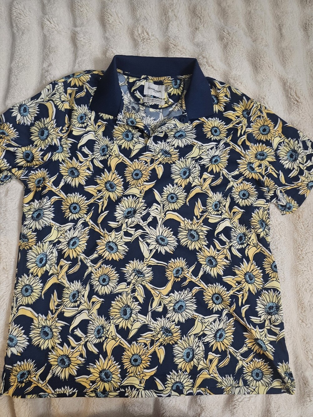 Goodfellow & Co Navy Polo with Yellow Sunflower Print